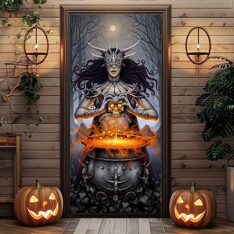Halloween Door Covers The Ritual by Sarah Richter Door Tapestry Door Curtain Decoration Backdrop Door Banner for Front Door Farmhouse Holiday Party Indoor Outdoor Decor Supplies3