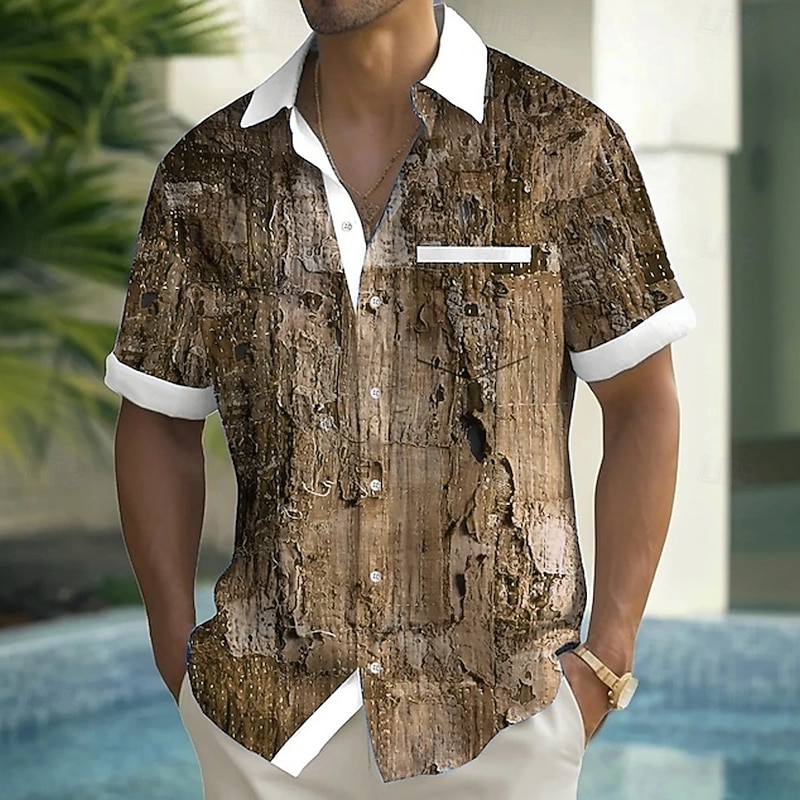 Men's Distressed Print Denim-like Shirt Summer Shirt Button Up Shirt Short Sleeve Fashion Casual Outdoor Vacation Dailywear Summer Spring Turndown 3D Print Collared Shirts Front One Pocket Red Blue4