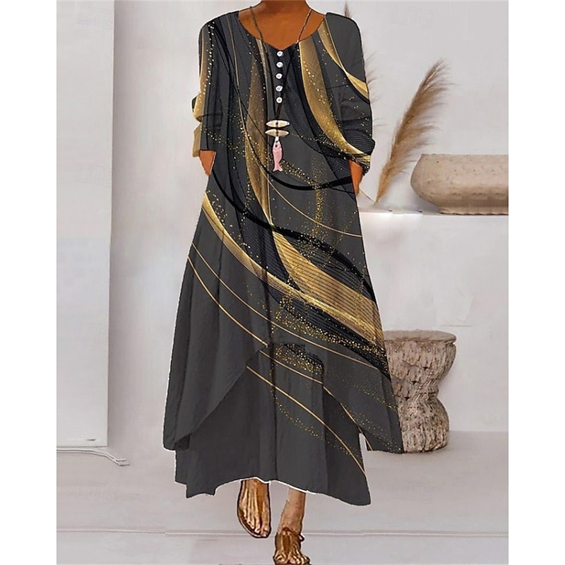 Women's Long Dress Maxi Dress Casual Dress Print Dress Fashion Modern Daily Beach Weekend Regular Fit Graphic 3/4 Length Sleeve V Neck Blue Gray Spring Fall