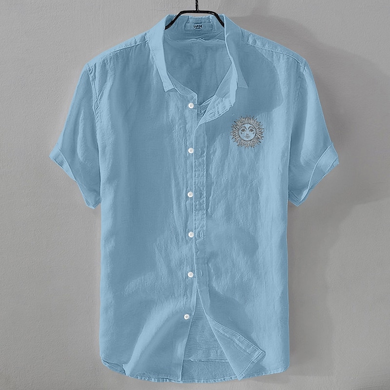 Men's Shirt Linen Shirt Summer Shirt Beach Shirt Button Up Shirt Sunflowers Vacation Casual White Light Green Pink Blue Short Sleeve Turndown Summer Clothing Apparel2