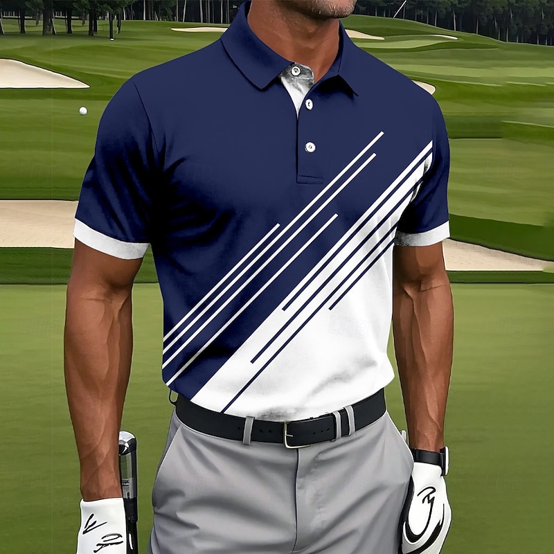 Men's Golf Line Polo Sports Polo Shirts Short Sleeve Polo Shirts Collared Shirts Casual Athleisure Buttons Summer Black Pink Blue4