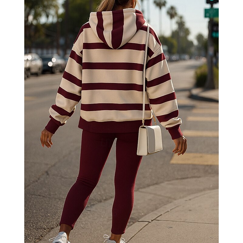 Women's Tracksuit Sweatpants Track Pants Hooded Striped Clothing Suit Fall & Winter Pink Apricot Gym Training Running Windproof Long Sleeve Sport Activewear Micro-elastic Loose Fit2