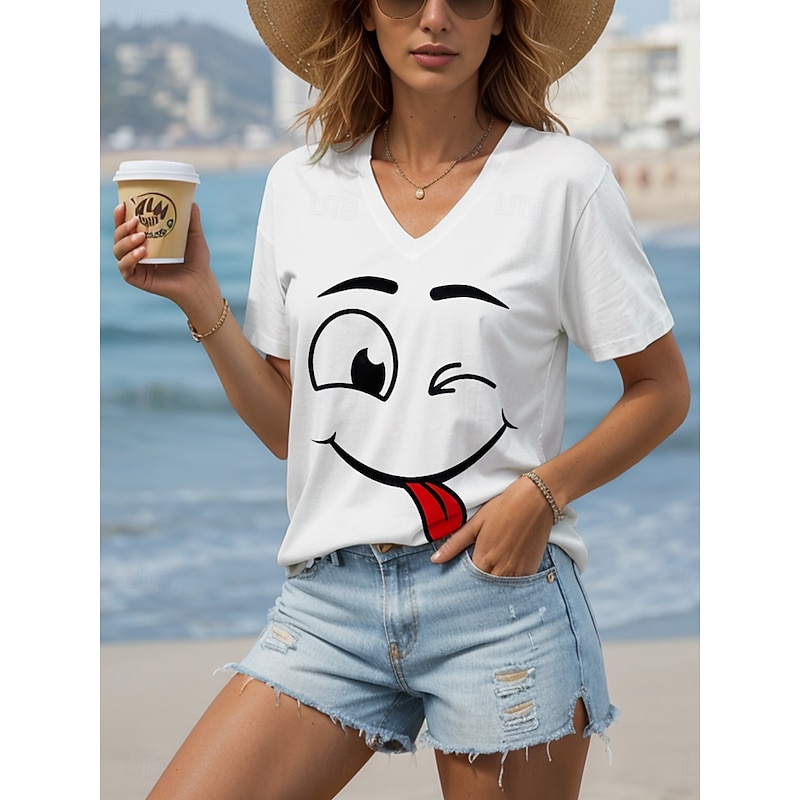 Women's T Shirt Graphic Animal Vintage Stylish Classic Short Sleeve V Neck Regular Tops Daily Going out Weekend Print Black White Yellow Pink Red Summer Spring