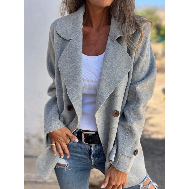 Women's Coat Comfortable Breathable Pocket Fashion Daily Plain Outdoor Casual Daily Single Breasted Regular Lapel Regular Fit Long Sleeve Outerwear Black Apricot Gray Spring Fall3