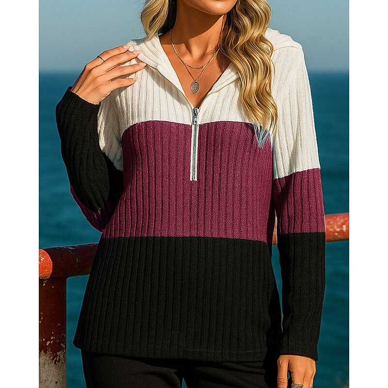 Women's Pullover Sweatshirt Casual Hoodies Half Zip Long Sleeve Top Athleisure Fall Color Block Fashion Outdoor Jogging Running Sportswear Activewear Red Blue Sky Blue4