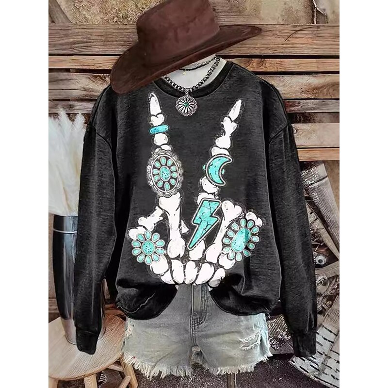 Halloween Women's Pullover Sweatshirt Hoodies Skulls Graphic Abstract Fashion Casual Long Sleeve Crew Neck Regular Tops Street Dailywear Print Black Wine Purple Green Spring Fall Winter