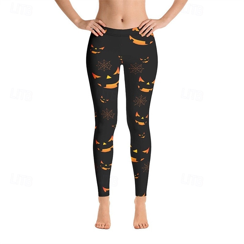 Women's Pants Trousers Leggings Cozy Leggings Streetwear Casual Full Length High WaistPantsHalloween Bat Elastic Waist Print Breathability Comfortable Stretchy Vacation Street Daily Wear Black Spring