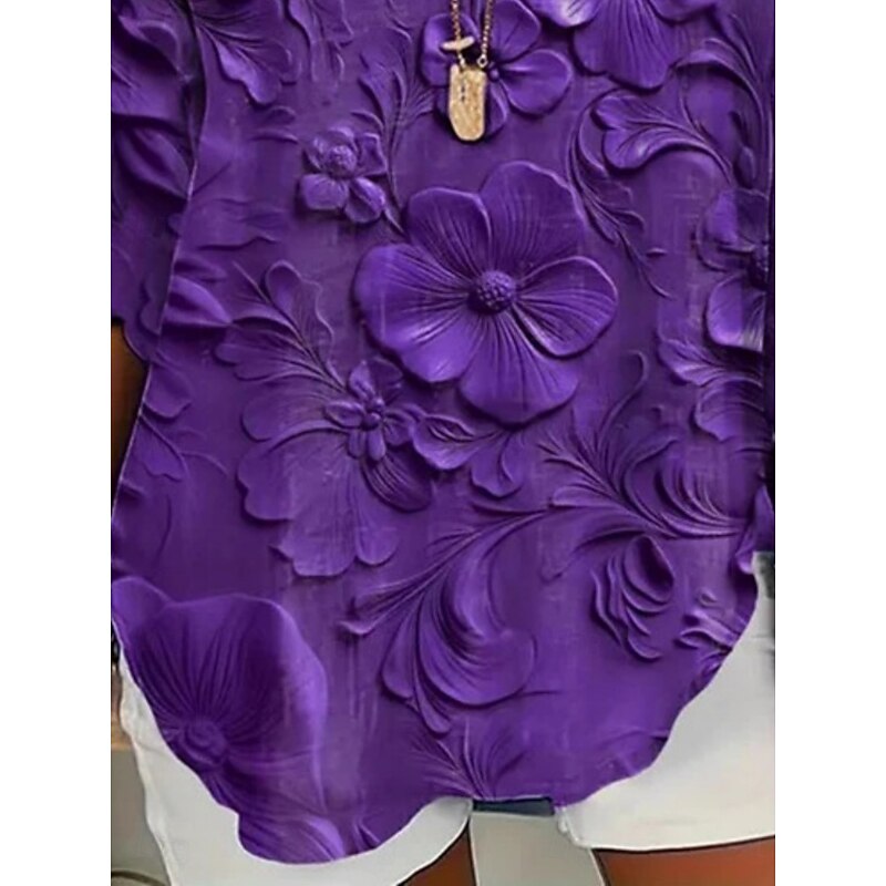 Women's Shirt Floral Daily Casual Long Sleeve V Neck Regular Tops Daily Holiday Buttons Print Purple Spring Fall2