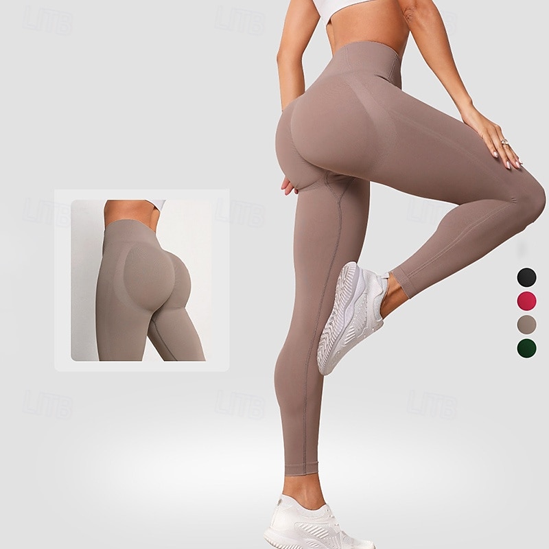 Women's Workout Leggings Yoga Pants Tummy Control High Waist Dance Pilates Running Bottoms Solid Color Apricot Black Fall Sports Activewear Tight Fit3
