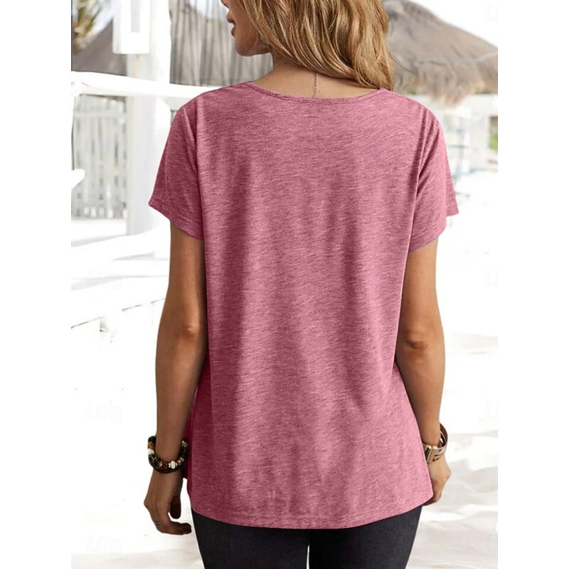 Women's T Shirt Plain Classic Modern Casual Short Sleeve Cowl Neck Regular Tops Daily Weekend Black Pink Blue Green Gray Summer Spring4