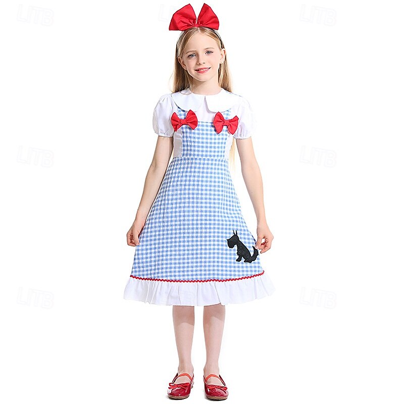 The Wizard of Oz Fairy Tale Dorothy Dress Costume Storybook Characters Movie Cosplay for Girls' Kid's Halloween Carnival World Book Day Performance Educational Dress Up School Event Dress Up