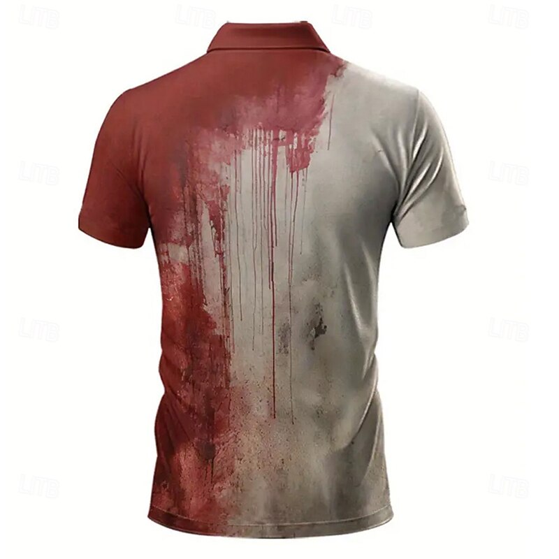 Halloween Men's Blood Splatter Text Polo Short Sleeve Polo Shirts Lapel Casual Dark Athleisure Festival Wear 3D Print Buttons Summer Gray2
