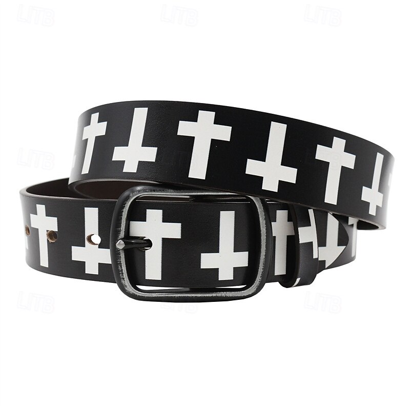 Men's Belt Waist Belt Black White Dermis Alloy Durable Adjustable Cross Outdoor Daily2