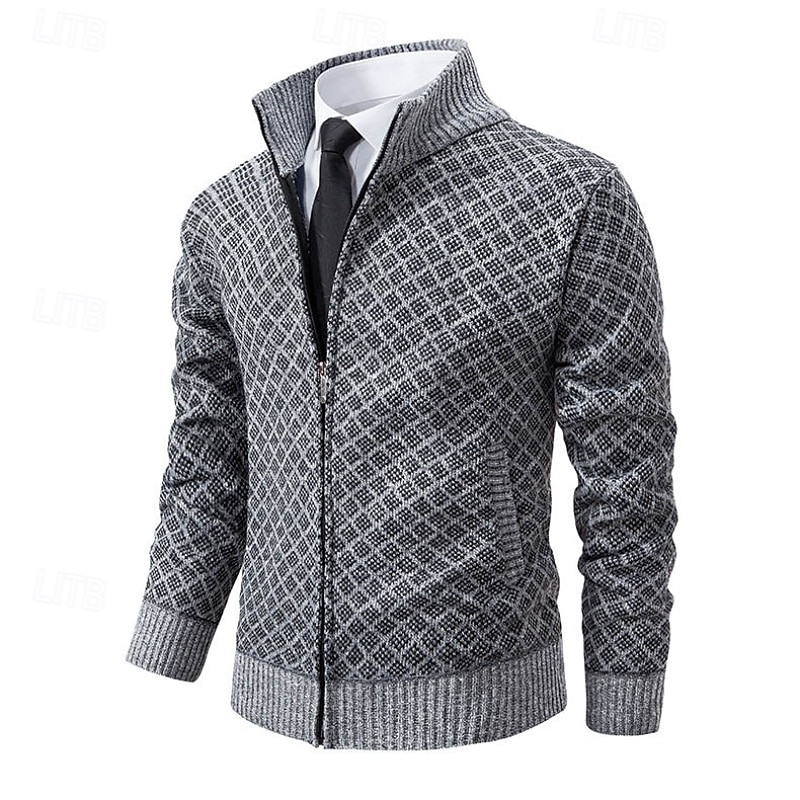 Men's Sweater Dress Sweater Cardigan Sweater Zip Sweater Knit Sweater Ribbed Knit Regular Tops Knitted Ribbed Plain Stand Collar Fashion Shawls Business Casual Clothing Apparel Fall Winter Black2