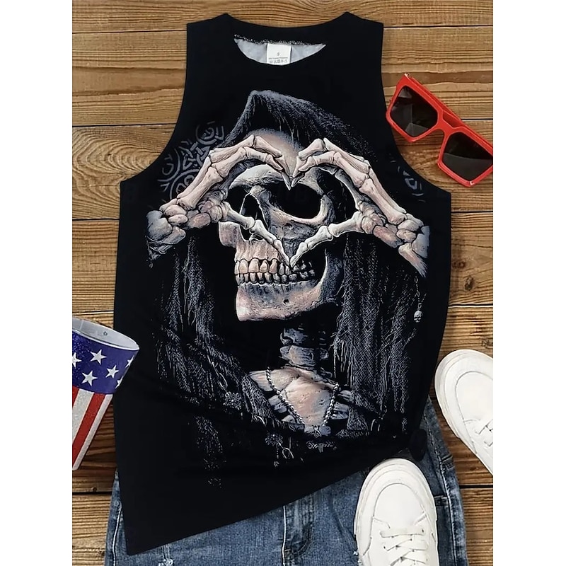 Halloween Women's Shirt Blouse Graphic Letter Bohemia Hawaiian Ethnic Sleeveless Crew Neck Regular Tops Daily Print Black Dark Gray Summer Spring2