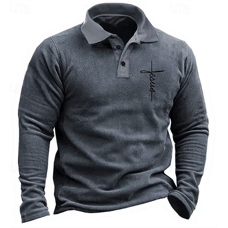 Men's Golf Shirt Golf Polos Shirts Work Casual Lapel Long Sleeve Basic Modern Cross Buttons Print Spring Fall Regular Fit Blue Brown Army Green Gray Golf Shirt4