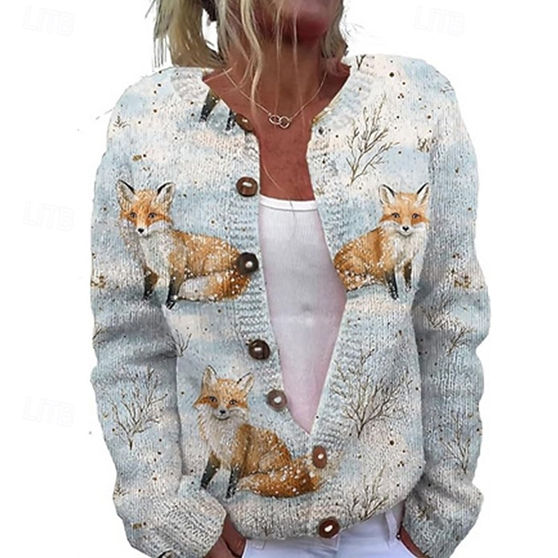 Women's Sweater Cardigan Fashion Streetwear Daily Animal Butterfly Ribbed Open Front Knitted Print Long Sleeve Long Tops Knit Holiday Going out Weekend White Blue Fall Winter2