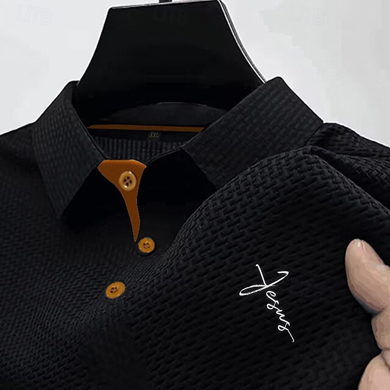 Men's Golf Shirt Golf Polos Shirts Work Casual Lapel Short Sleeve Basic Modern Cross Buttons Jacquard Summer Spring Regular Fit Black White Navy Blue Blue Dark Gray Light Blue Golf Shirt3