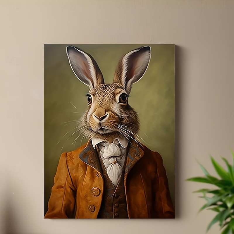 Vintage Rabbit Canvas Art Funny Creative Frameless Wall Decor for Home Office Cafe & More