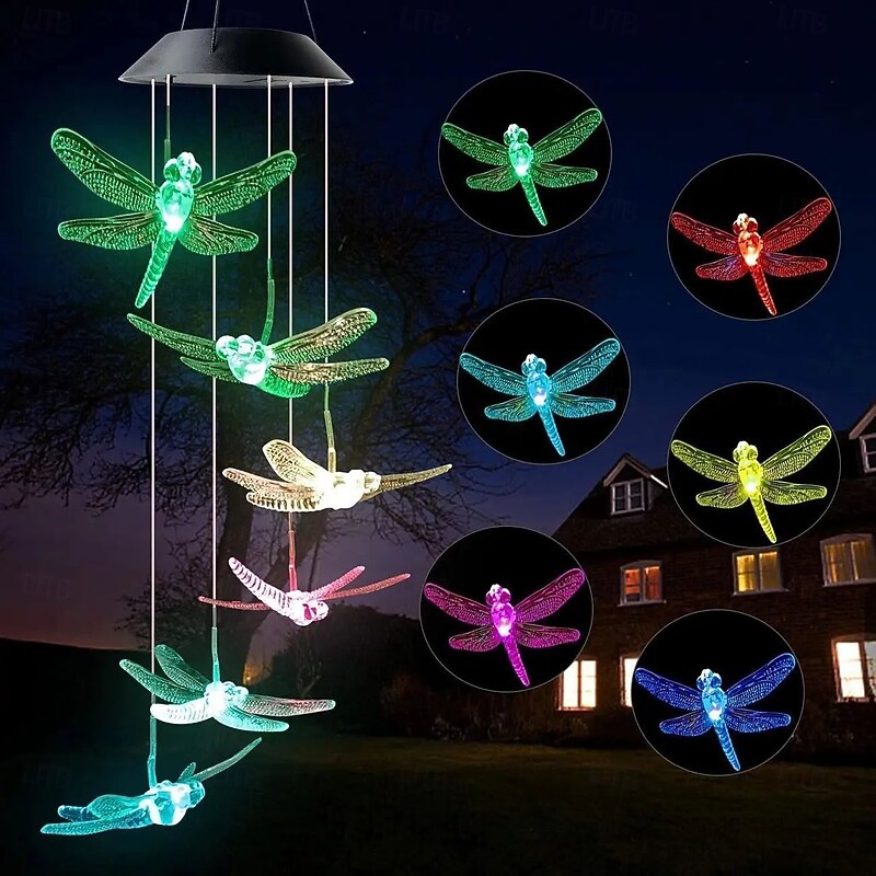 7 Color Solar Wind Chime Light Outdoor Changing Dragonfly Garden Home Balcony Porch Terrace Courtyard Pendant for Halloween2