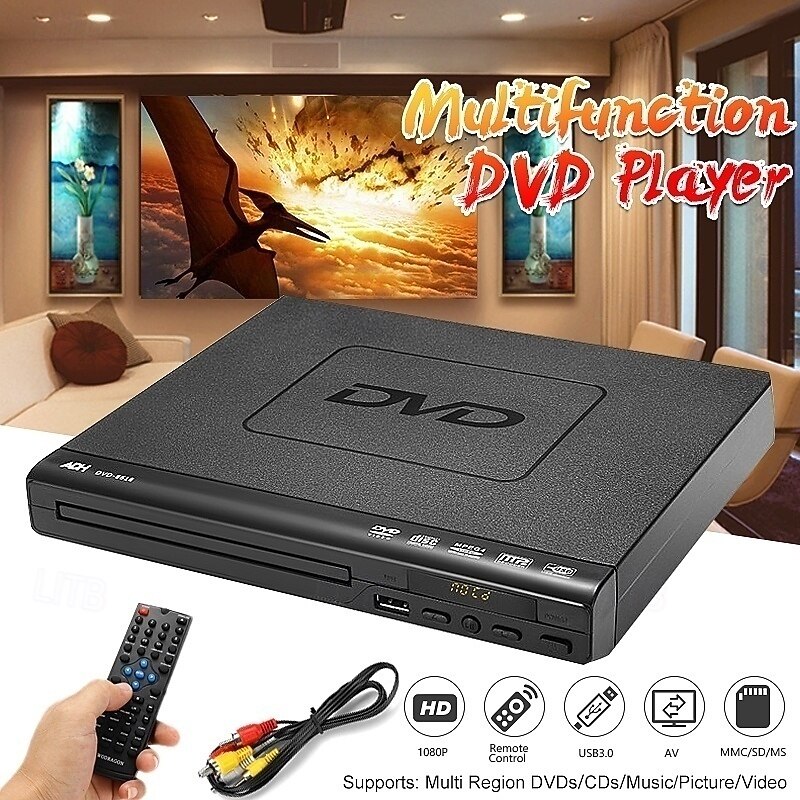 15W 1080P DVD Player Multiple Playback Remote Controller Multi-angle Viewing USB Port
