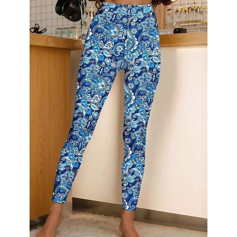 Women's Leggings Vacation Vintage Fashion Ankle-Length High Waist Graphic Paisley Abstract Printing Soft Breathable High Elasticity Outdoor Daily Robin's Egg Blue Light Brown Purple Spring Fall Winter