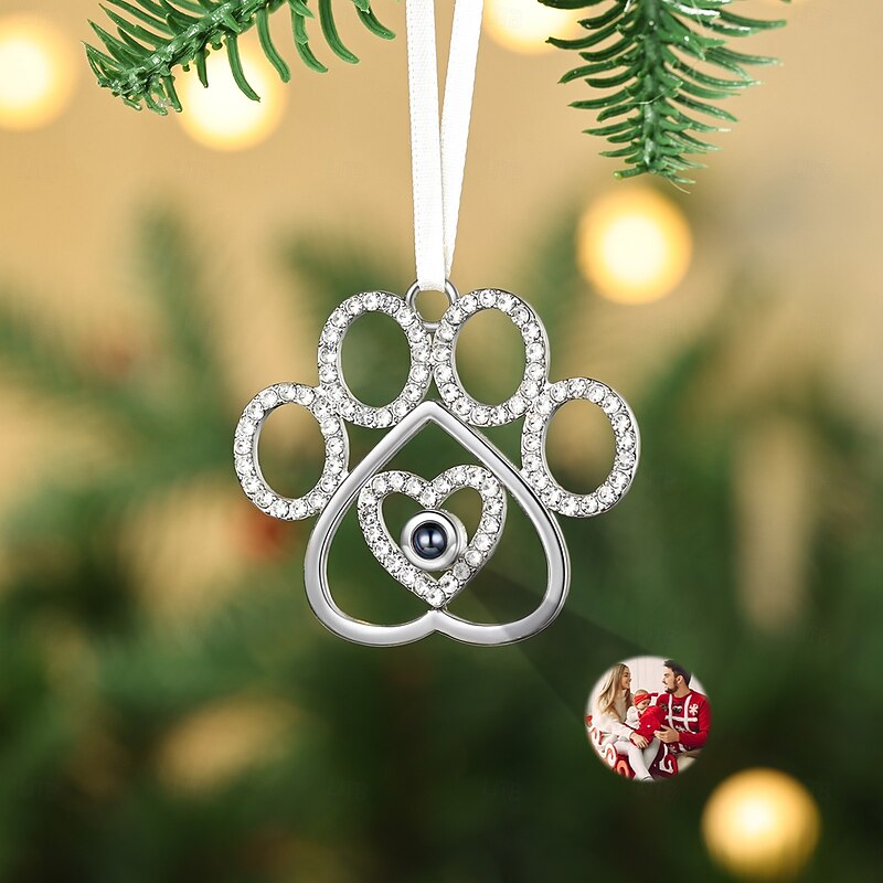 Personalized Christmas Photo Dog Paw Projection Ornament Custom Picture Memorial Gift Charm Xmas Tree Hanging Decor, Christmas Gift for Her/Him/Family
