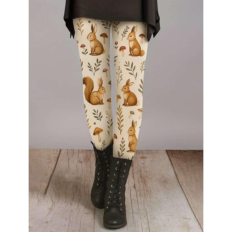 Women's Leggings Vacation Vintage Ethnic Style Ankle-Length High Waist Graphic Animal 3D Print Quick Dry Breathability Soft High Elasticity Outdoor Home Causal Dark Brown Light Brown Brown Fall Slim3