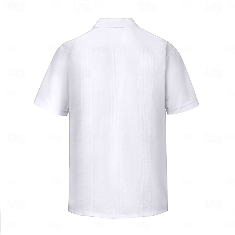 Men's  Guayabera  Shirt Black White Red Blue Gray Short Sleeve Embroidered Shirt Collar Casual Embroidery Clothing Apparel Elegant Vacation Vintage Daily4