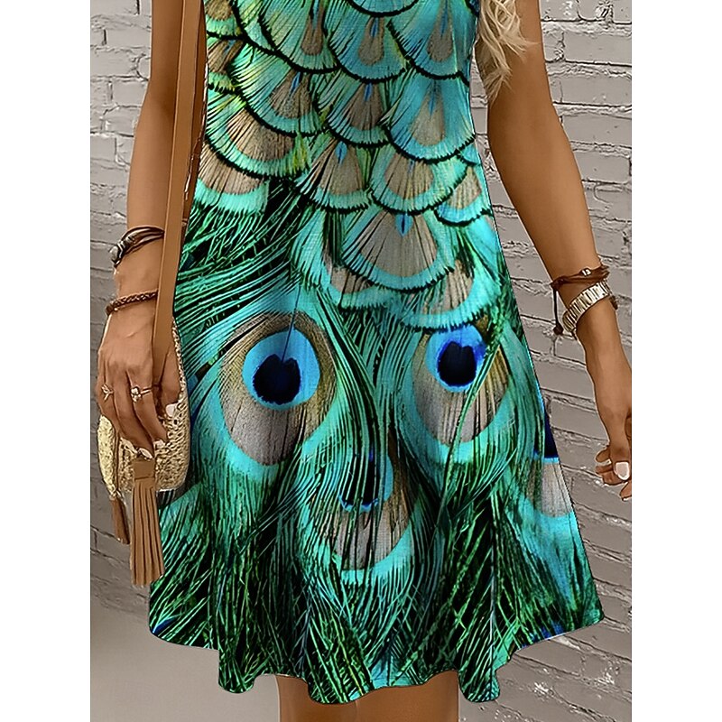 Women's Mini Dress Sundress A Line Dress Off The Shoulder Dress Vacation Casual Boho Holiday Beach Regular Fit Graphic Animal Sleeveless Crew Neck Yellow Red Blue Purple Summer Spring3