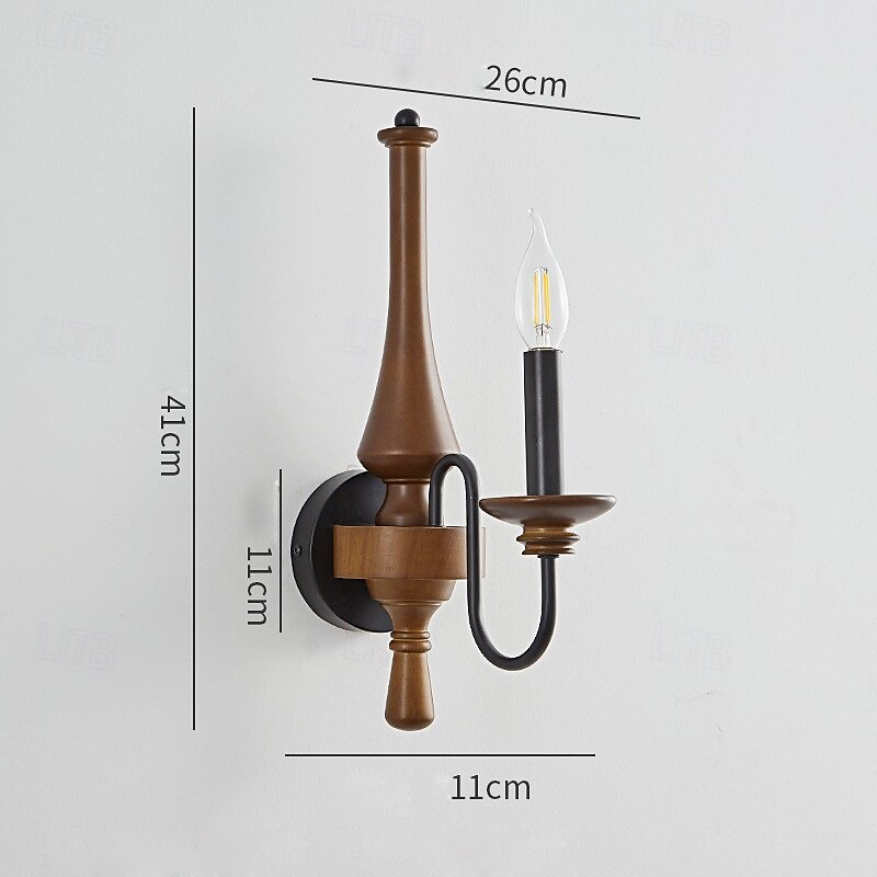 Retro Candle E14 Wall Sconce Decorat Rustic Home Wall Mounted Lamp Candle Wall Lights Wood+Metal Wall Lamp Bedroom Living Room Lighting3