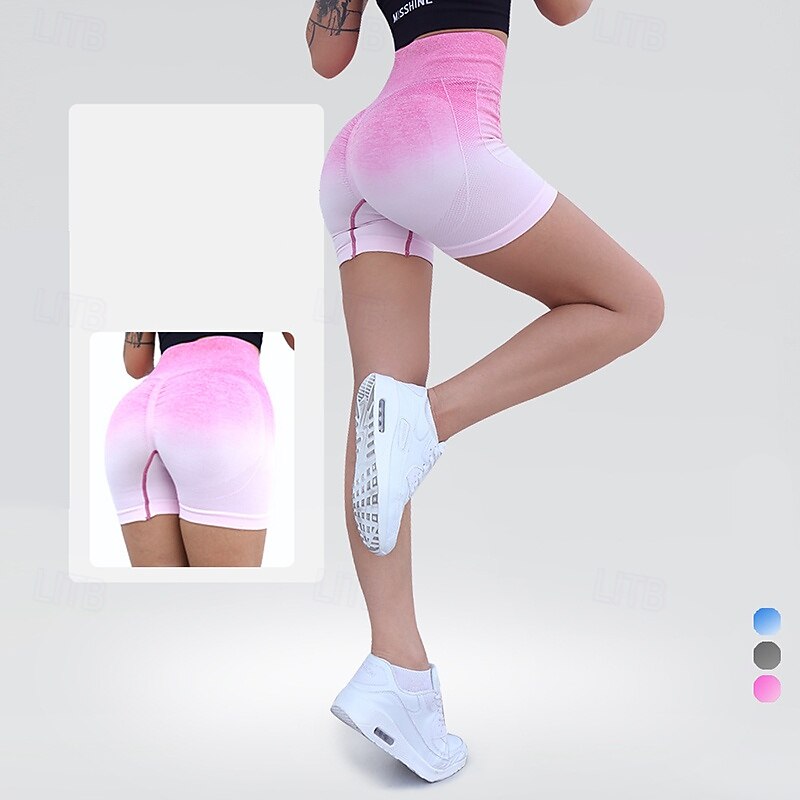 Women's Biker Shorts Workout Shorts Tummy Control High Waist Gym Volleyball Workout Bottoms Color Gradient Yellow Pink Red Spandex Sports Activewear Compression2