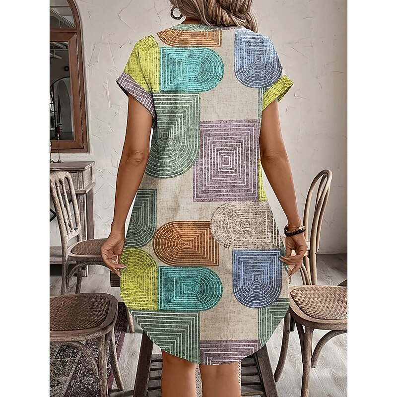 Women's Mini Dress Summer Dress Casual Daily Regular Fit Plaid Long Sleeve Notched Neck Green Summer2