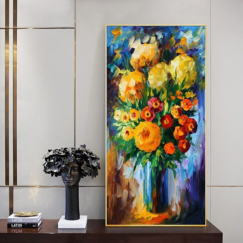 Beautiful Color Textured Knife Red Flower Oil Painting Hand-painted Thick Oil 3D Flower Oil Painting for Living Room Home Decor4