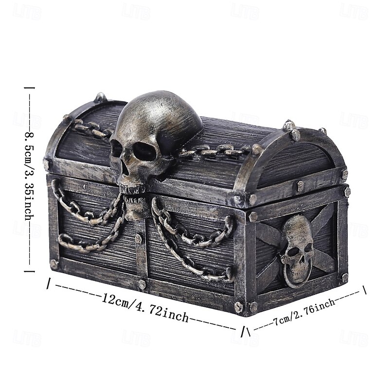Halloween Statue Skull Treasure Chest Storage Box Decorative Jewelry Organizer Spooky Tabletop Ornament for Home Bar Display Gothic Gift Container Halloween Accent Decor4