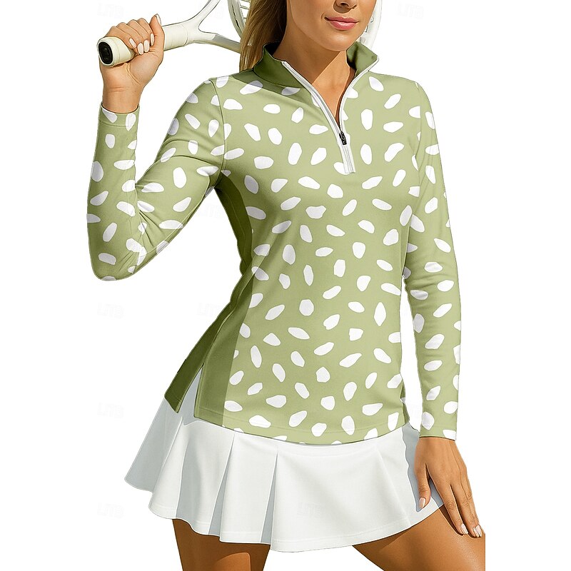Women's Geometric Circle Dot Sport Shirt Golf Polo Shirt Tennis Shirt Tennis Tee Long Sleeve Zipper Floral UPF50+ UV Resistant High Elasticity Moisture Wicking Breathable Tennis Golf Pickleball Stand3