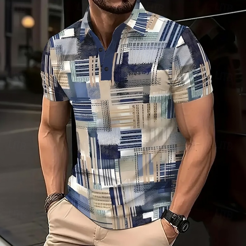 Men's Color Block Polo Short Sleeve Polo Shirts Collared Shirts Casual Athleisure Buttons Summer Navy Blue Blue Purple