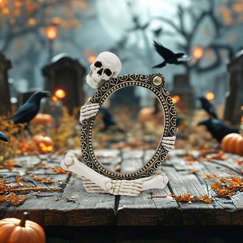 Halloween Resin Skeleton Mirror Frame Figurine, Spooky Decoration for Garden, Yard, Planter, and Home Display, Ghost Festival Ornament3