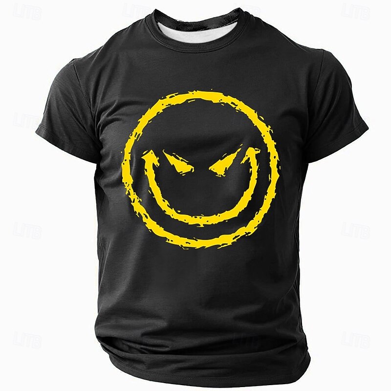 Men's Short Sleeve Red T-Shirt with Evil Smiley Face Graphic - Casual Lifestyle Apparel3