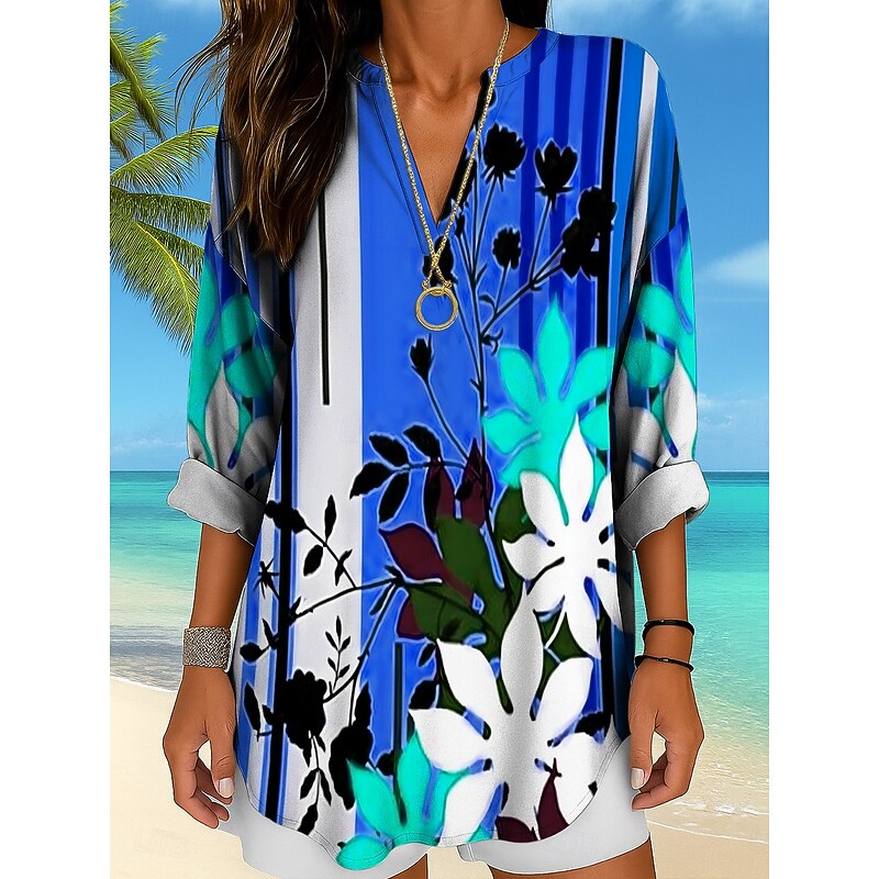 Women's Blouse Tunic V Neck Long Sleeve Boho Casual Tops Floral Graphic Geometric Vintage Daily Stylish Regular Tops Daily Print Yellow Red Blue Purple Orange Fall4