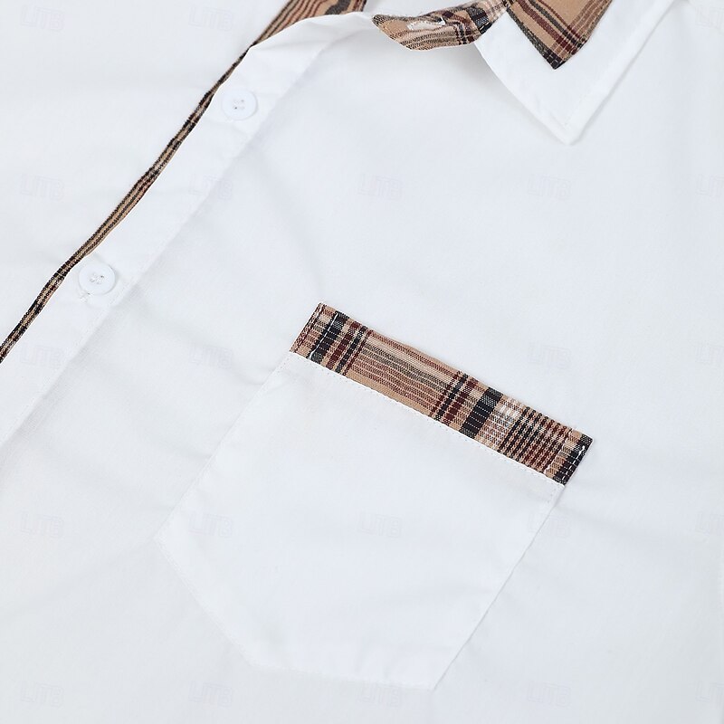 Men's Shirt Summer Shirt Casual Shirt Button Up Shirt Color Block Vacation Casual Black White Pink Navy Blue Long Sleeve Lapel Spring &  Fall All Seasons Clothing Apparel Front Pocket2