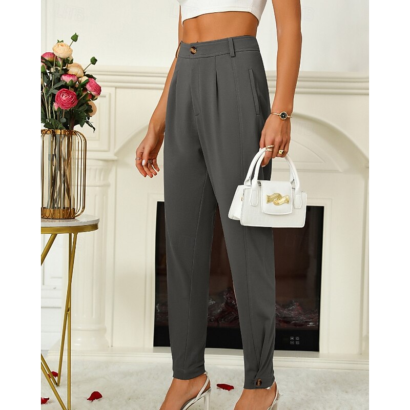 Women's Dress Pants Fashion Streetwear Full Length Natural Plain Pocket Elastic Waist Comfortable Formal Outdoor Grey Black Khaki Fall Regular Fit3