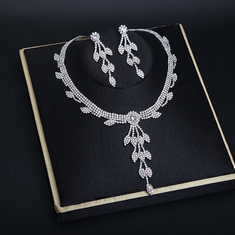 Bridal Jewelry Sets Two-piece Suit Imitation Diamond 1 Necklace Earrings Women's Luxury Classic Korean Lovely Tassel Fringe Leaf Love irregular Jewelry Set For Wedding Gift Casual2