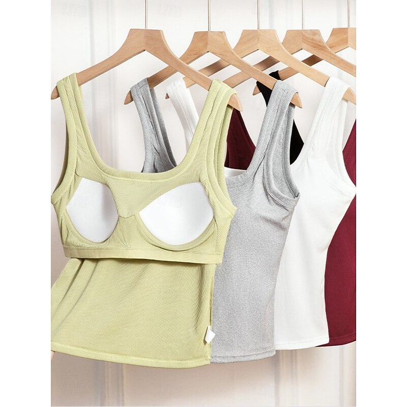 Women's Camisole Tank Top Solid Color Daily Stylish Casual Sleeveless Square Neck Regular Tops Daily Black White Red Green Gray Summer Spring3