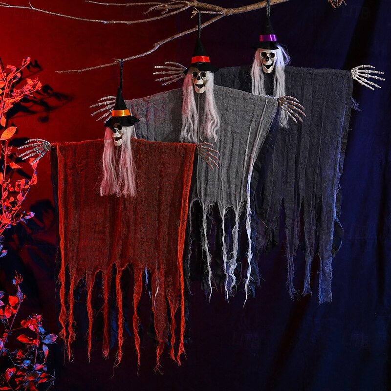 3 Pack Halloween Hanging Skeleton Ghosts Decorations, Grim Reapers for Halloween Outdoor Decorations, Halloweens Skeleton Flying Ghost, Haunted Haunted House Prop, Party Decor3