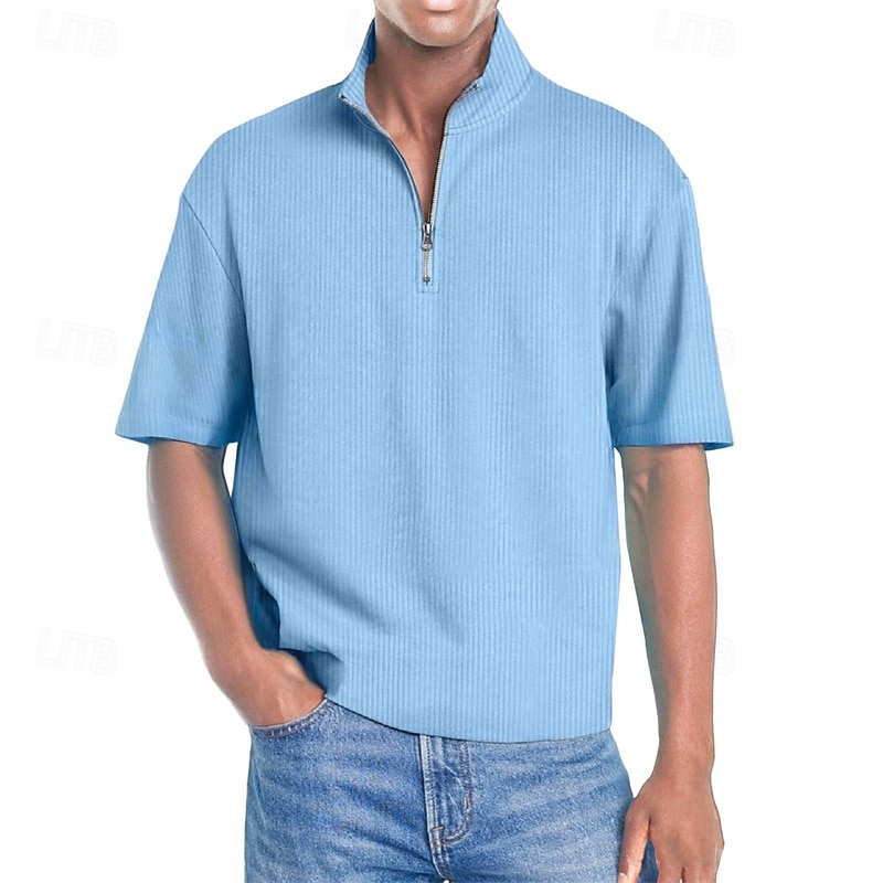Men's Polo Shirts Quarter Zip Polo Daily Wear Date Quarter Zip Short Sleeve Fashion Basic Plain Zipper Summer Regular Fit Wine Black White Navy Blue Purple Brown Polo Shirts