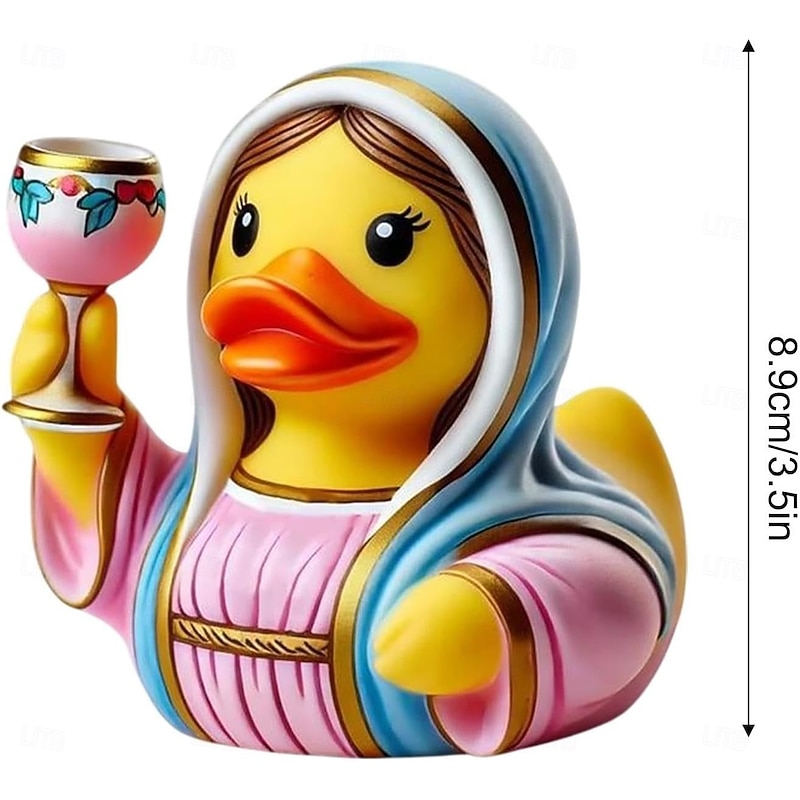 Jesus Mary Duck Figurine Resin Duck Statue Religious Home Decor Gift, Funny Catholic Rubber Duck Sculpture for Desk, Shelf, or Tabletop Display2