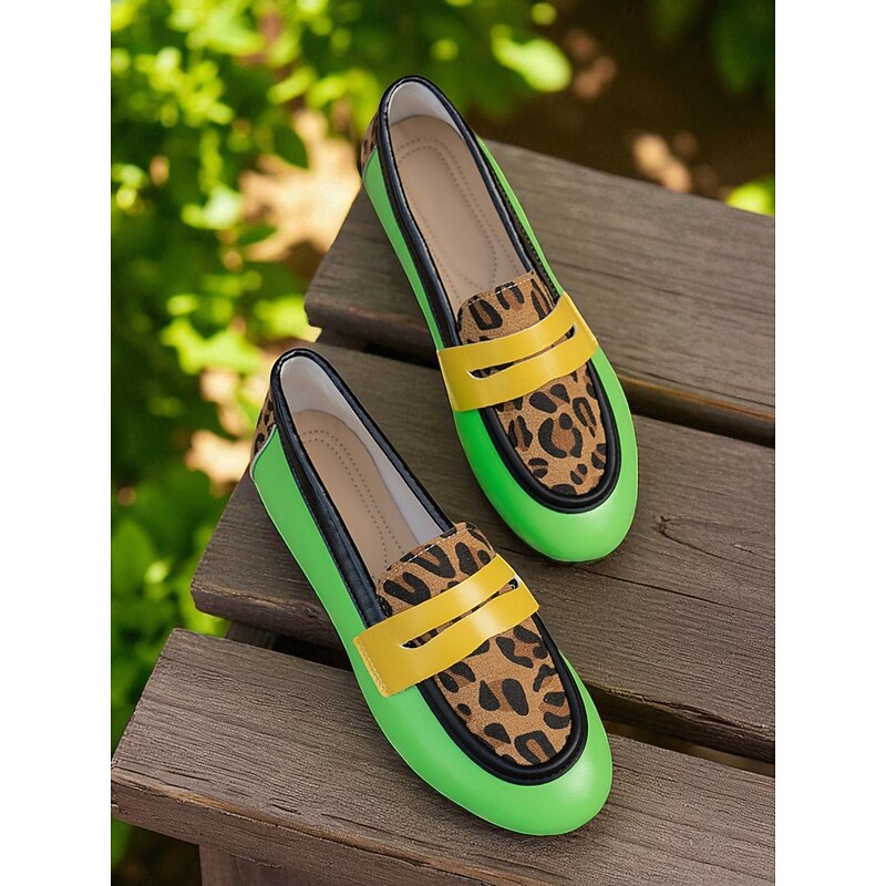 Women's Leopard Print Colorblock Loafers with Pink Strap – Bold Casual Flats for Fashion-Forward Street Style and Everyday Wear3