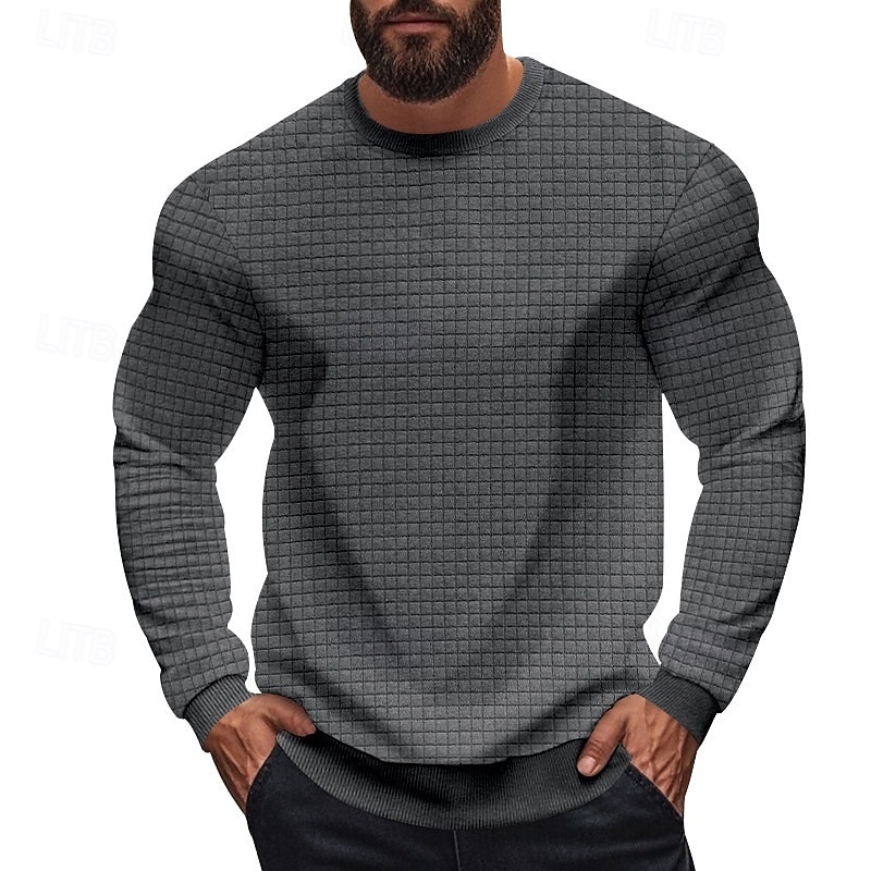 Men's Sweatshirt Black White Army Green Khaki Gray Crew Neck Geometric Plain Textured Sports & Outdoor Casual Daily Streetwear Cool Sportswear Winter Spring &  Fall Clothing Apparel Hoodies