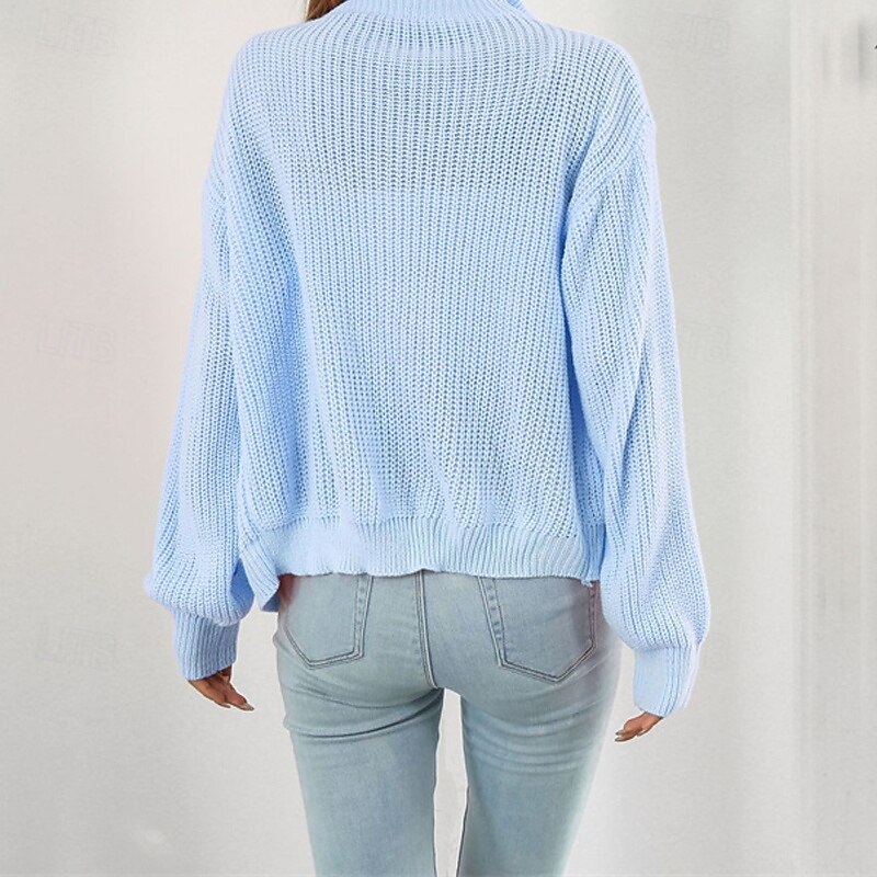 Women's Cardigan Casual Solid Color Chunky Turtleneck Zipper Knitted Long Sleeve Regular Tops Knit Daily Holiday Going out Black Pink Fall Winter4